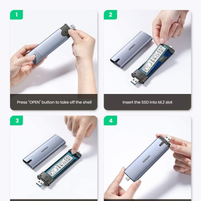 Ugreen UG70533CM298TK M.2 B-Key NGFF ra type c 3.1 gen 2 và usb 3.0 hộp ổ cứng ssd - HÀNG CHÍNH HÃNG