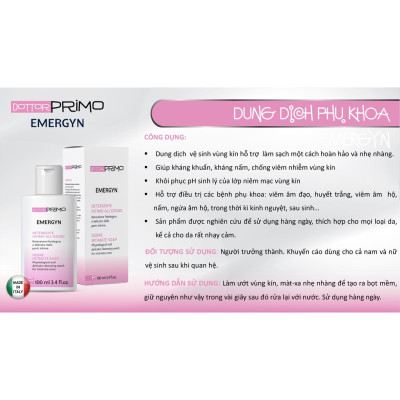 Dung Dịch Vệ Sinh Cho Nam & Nữ Giúp Làm Sạch, Giảm Nấm Phụ Khoa DottorPrimo Emergyn (Chai 100ml)