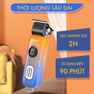 Tông đơ cắt tóc không dây Kemei KM-1837 phiên bản mới cải tiến điều chỉnh 2 mức tốc độ màn hình LCD thông minh sạc nhanh USB công suất mạnh