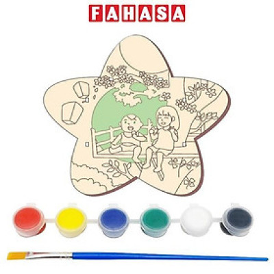 Lồng Đèn Trung Thu Gỗ Mộc Không Màu + Vỉ 6 Màu Nước: Đèn Lân Sao Mộc - Bách Mộc 09 (Có Kèm Pin)