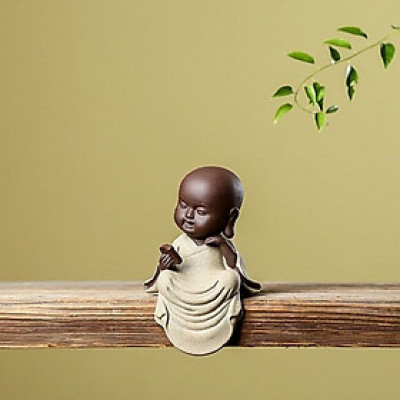 Tượng Chú Tiểu Cầm Kì Thi Họa Gốm Cát Decor Trang Trí Nhà_ Hàng Chính Hãng