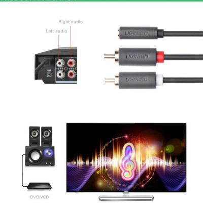 Ugreen UG10561AV102TK 0.25M màu Đen Cáp âm thanh 2 đầu Bông sen sang 3.5mm Âm - HÀNG CHÍNH HÃNG