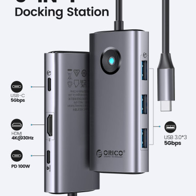 Bộ chuyển đổi đa năng 6 trong 1 cổng Type-C Orico PW11-6P-GY-EP - Hàng Chính Hãng