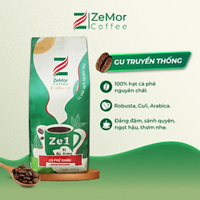 Cà phê rang mộc nguyên hạt cao cấp ZeMor Coffee túi 500g