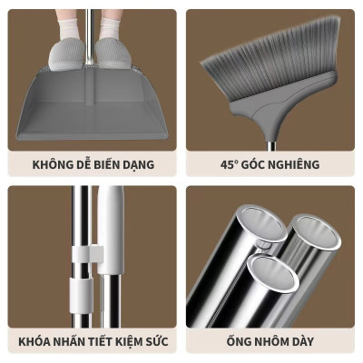 Chổi Quét Nhà Gấp Gọn Thông Minh Kèm Hót Rác Cán Dài 2 Trong 1 Đa Năng. Xoay 180 Độ Quét Sạch Mọi Ngóc Ngách Trong Nhà