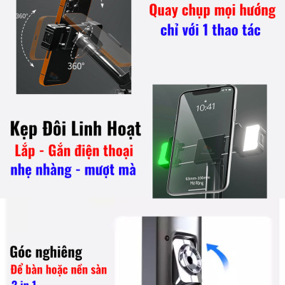 Gậy Quay Video MP19-S thông minh,chụp ảnh, livestream, kim loại bền bỉ, gimbal 360 dõi theo, nâng cấp, hàng chính hãng