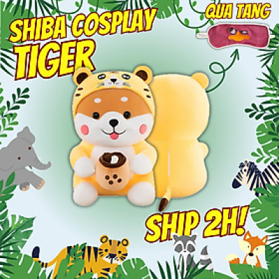 Thú nhồi bông shiba cosplay hổ ôm trà sữa - Size từ 40cm đến 55cm - Quà tặng shiba ôm trà sữa nhồi bông êm mịn dễ thương - Gối ôm mềm mịn cho bé