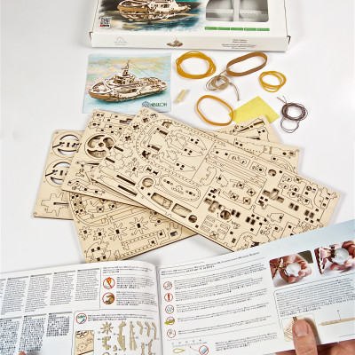 Mô hình gỗ cơ khí tự chuyển động- UGEARS Tugboat - Tàu phá băng, Hàng chính Hãng Ugears, nhập khẩu nguyên bộ EU, mô hình lắp ráp 3D, đồ chơi trí tuệ DYI