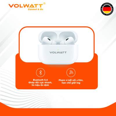Tai nghe không dây Volwatt Halo 100 hàng chính hãng | TWS Bluetooth 5.4, Pin 50h, Type-C, BH 12 tháng