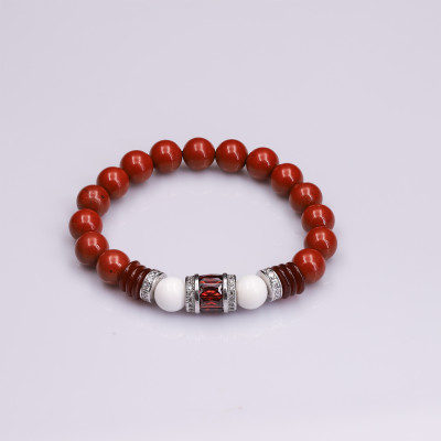 Vòng tay nữ đá Jasper đỏ tự nhiên 8 ly + Lu Bạc Đỏ