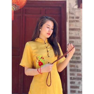 Đồ Đi Chùa PR028 Vải Lụa Cao Cấp Thêu Hoa Thắt Dây Cực Đẹp