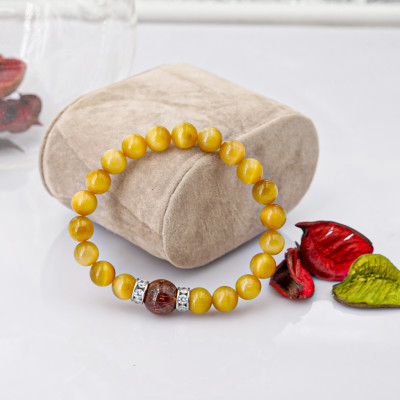 Vòng tay phongg thủy Mắt hổ vàng tâm 8mm + Thạch Anh Tóc nâu do Anqlo tác chế