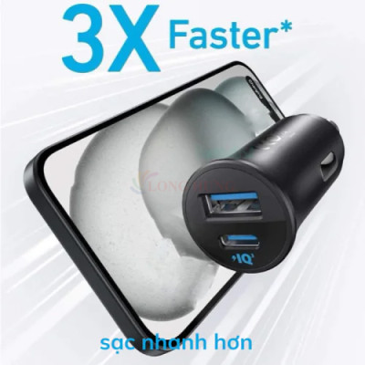Cốc sạc xe hơi Anker Ultra-Compact Dual-Port 1USB 1Type-C 30W A2741 - Hàng chính hãng