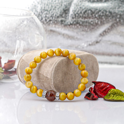 Vòng tay phongg thủy Mắt hổ vàng tâm 8mm + Thạch Anh Tóc nâu do Anqlo tác chế