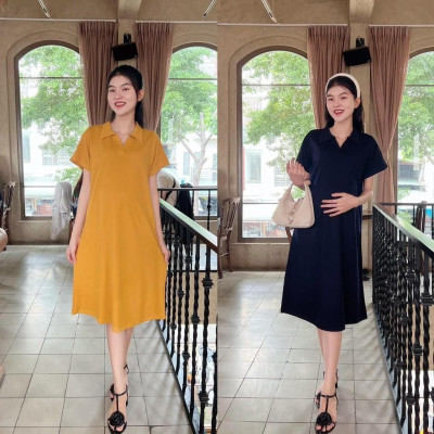 Đầm bầu Polo thun tăm dáng dài trẻ trung, năng động