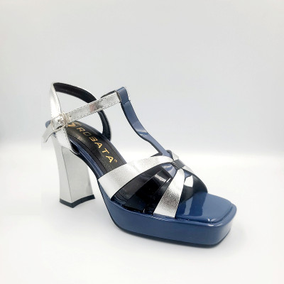 Giày sandal nữ cao gót đế cao 8 phân hàng hiệu rosata hai màu vàng xanh ro531