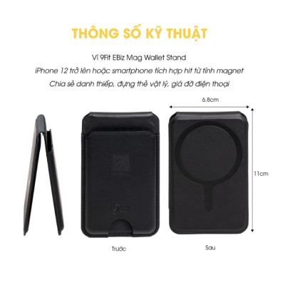 [ Hàng Chính Hãng ] Ví 9Fit EBiz Mag Wallet Stand - Ví da hít từ tính Magnetic kiêm chân đế xoay 360 độ tích hợp NFC