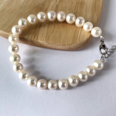 Vòng Tay Lắc Tay Ngọc Trai Nuôi 6-7ly Hạt Trắng Bóng Đẹp Tự Nhiên LTU568 Bạc Hiểu Minh