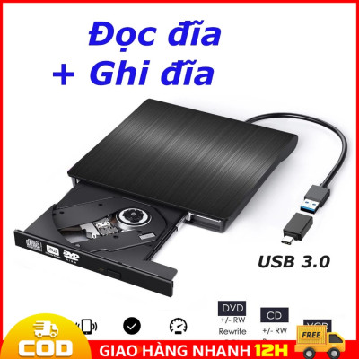 Ổ đĩa dvd gắn ngoài qua cổng USB 3.0 & Type C tiện lợi dùng được cho laptop và máy bàn PC, không kén đĩa