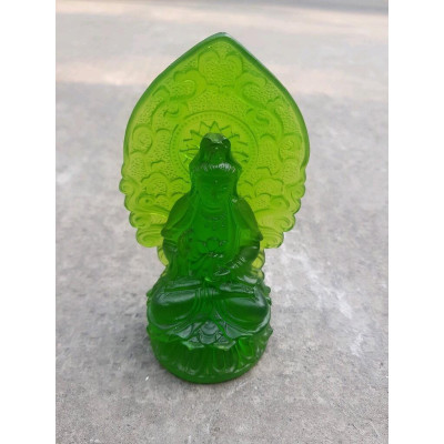 Tượng Phật Bà Quan Âm Mới Đá Lưu Ly Xanh Lá Tươi Đẹp Để Xe Hơi hoặc để bàn cao 12cm đk 7cm đế 5cm Hợp Mệnh Hỏa Mệnh Mộc ạ