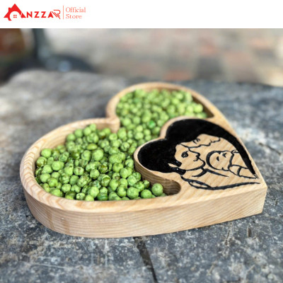 Khay gỗ hình trái tim decor trang trí, khay đựng bánh kẹo mứt Tết/Trung thu bằng gỗ óc chó/tần bì nguyên khối cao cấp-04