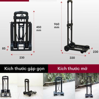 Xe đẩy hành lý -  xe đẩy hàng gấp gọn thông minh (đi kèm dây buộc) xe kéo hàng đi chợ đa năng - HENRYSA