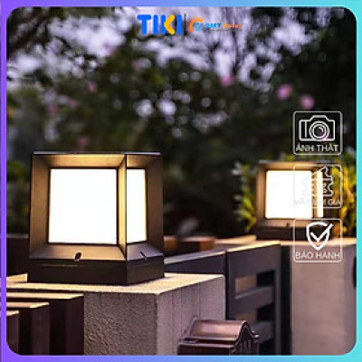 Đèn trụ cổng năng lượng mặt trời vuông đơn giản TC03 kích thước 21-26cm tích hợp remote [3 màu ánh sáng]