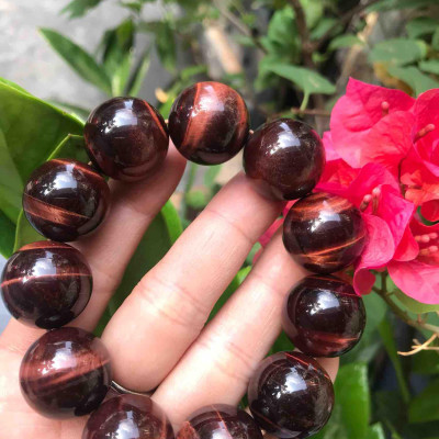 CHIẾC VÒNG PHONG THUỶ ĐÁ MẮT HỔ  ĐỎ NÂU TỰ NHIÊN SIZE 20MM NAM mệnh HOẢ THỔ KIM