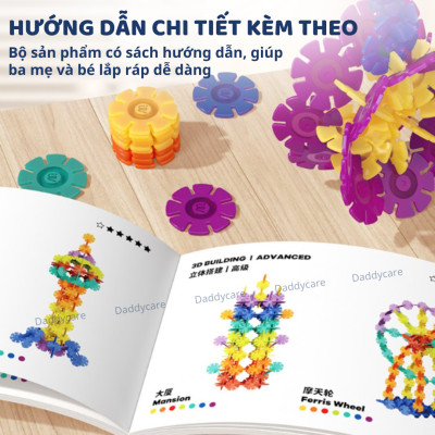 Bộ Lắp Ghép Cho Bé 3D Mideer Translucent Color Snowflake Blocks 200 Bông Tuyết Phát Triển Trí Tuệ