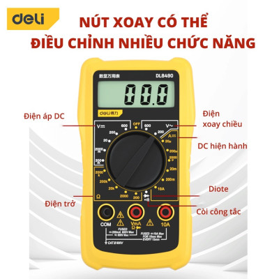 Đồng hồ vạn năng Deli chính hãng - Màn hình LED kỹ thuật số - Phạm vi đo 600V - Hàng chính hãng - DL8490