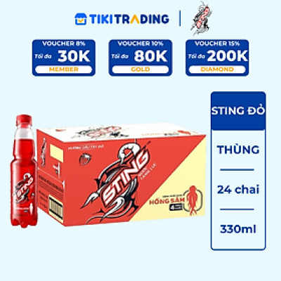 Thùng 24 Chai Nước Tăng Lực Sting Đỏ Dâu (330ml/Chai)