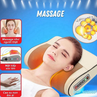 ( Loại 1) Gối massage cổ vai gáy, máy massage hồng ngoại 20 bi cao cấp hỗ trợ mát xa toàn thân
