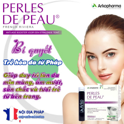 Nước uống collagen marin 5000mg Perles De Peau Arkopharma hộp 10 ống dưỡng ẩm đẹp da ngừa lão hóa – Nhập khẩu chính hãng Pháp