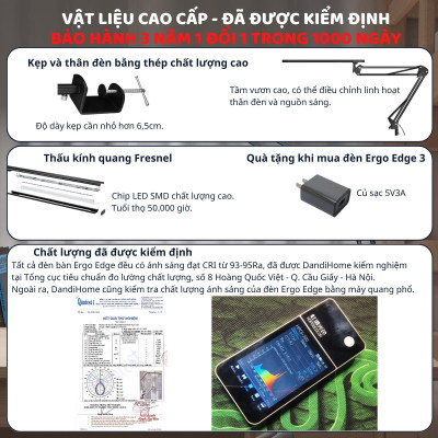 Đèn bàn học Led bảo vệ mắt Ergo Edge 3 DandiHome chống cận để làm việc, đọc sách cao cấp có thể kéo dài và gấp gọn 