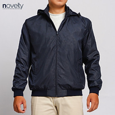 Áo jacket nam in chìm nón rời Novelty xanh đen 2203172