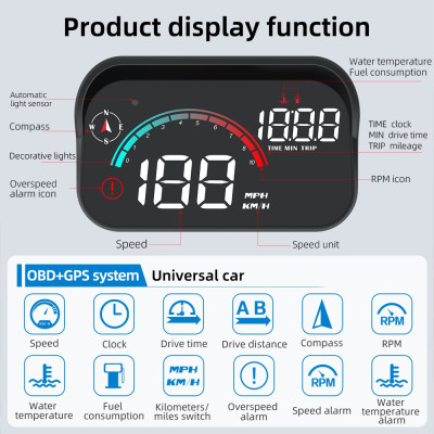 HUD M22 Hiển Thị Tốc Độ Trên Kính Lái Ô Tô Cảnh Báo Giọng Nói Tiếng Việt – Kết Nối OBD2 & GPS