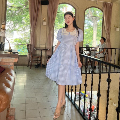 Đầm bầu karo cổ thuỷ thủ phom babydol trẻ trung, đáng yêu