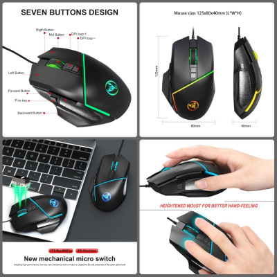 Chuột Gaming macro A876 Led RGB 6400dpi cho máy tính laptop hàng nhập khẩu