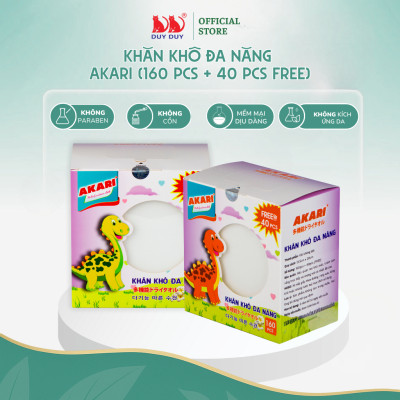 Combo  5 Gói Khăn khô đa năng Akari vải sợi tự nhiên 200 tờ (13.5x20cm) dạng rút thấm hút vượt trội