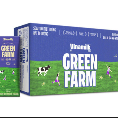 Thùng 48 Hộp Sữa Tươi Tiệt Trùng Vinamilk Green Farm Rất ít đường - Lốc 4 Hộp 180ml