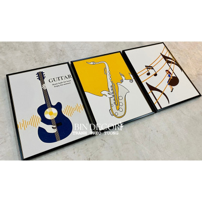 (CÓ ẢNH THẬT) Tranh treo tường trang trí decor phòng âm nhạc tranh dụng cụ âm nhạc 8