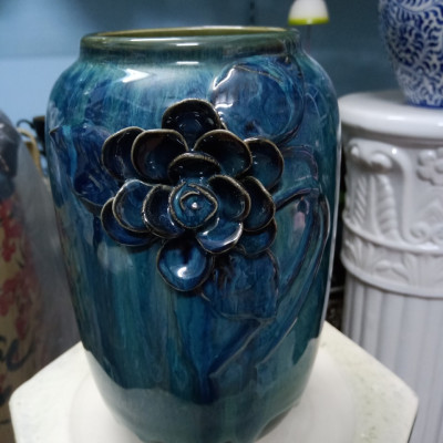 Lọ hoa men hỏa biến đắp nổi gốm sứ Bát Tràng