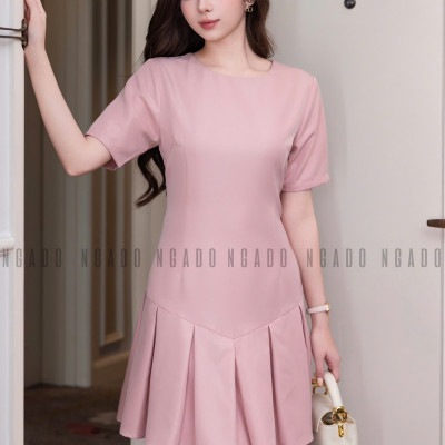 Đầm hồng suông dập ly NGADO , đầm suông , đầm kiểu Nữ , đầm công sở, dự tiệc