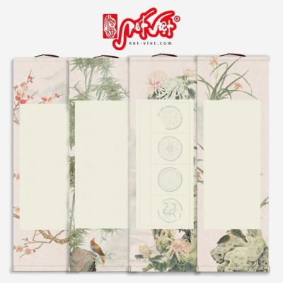 Liễn giấy bồi trục treo in viền hoa, nền kẻ ô chuyên dùng để viết thư pháp