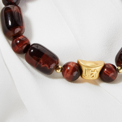 Vòng tay đá mắt hổ nâu đỏ phối thỏi vàng bạc mạ vàng Ngọc Quý Gemstone