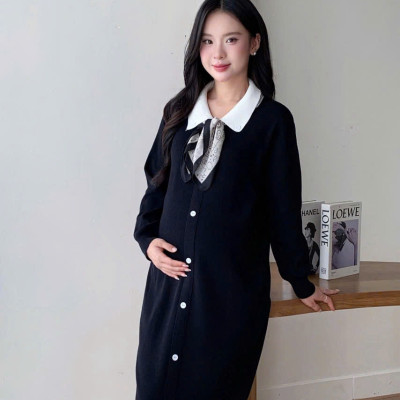 Váy Bầu Len Dáng Suông Mặc Công Sở Thu Đông