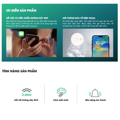 Cảm biến khói báo cháy thông minh Rạng Đông CB11.SM.WF kết nối wifi không dây điều khiển từ xa qua app - Hàng chính hãng