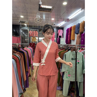 ĐỒ LAM ĐI CHÙA   3 NÚT Vải Tơ Cao Cấp Có Big Size