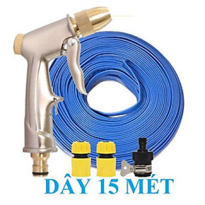 Bộ dây vòi xịt nước rửa xe, tưới cây đa năng, tăng áp 3 lần, loại 15m 206701-1 đầu đồng,cút,nối đen+ tặng đai