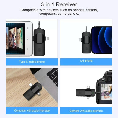 Micro Thu Âm Cài Áo Không Dây 2 Mic 3 Trong 1 Cho Điện Thoại (Android Cổng Type C – Iphone IOS Cổng Lightningg) Máy Tính Bảng PC Laptop Máy Ảnh (Jack 3.5) Loa Smartphone Lọc Tiếng Ồn Xa 20m Quay Video Tiktok Livestream Review Vlog Youtube – Hàng Nhập Khẩu